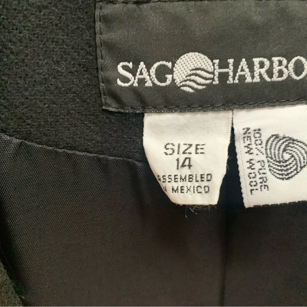 Sag Harbor Black Pure Wool Blazer Size 14 One Button Lined Y2K Vintage Shoulder